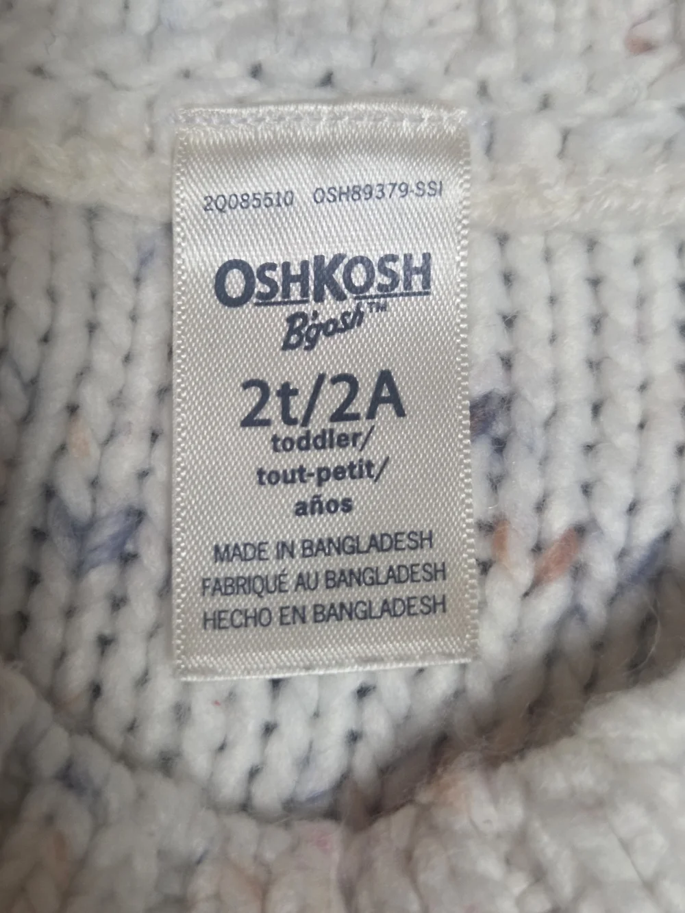 OshKosh B'gosh SOFT Toddler Cream Speckled Cable Knit Crewneck Sweater ~ Bin 1B